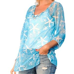West Indies Beaded Starfish Print Tunic Cover Up